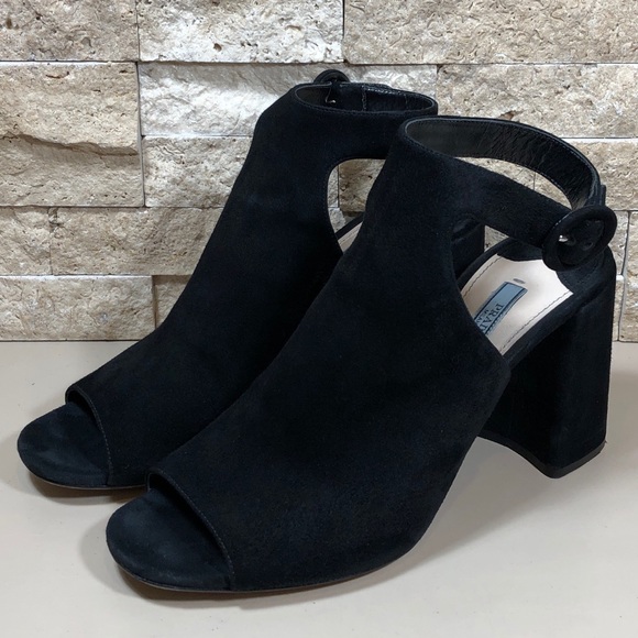 Prada Sandal Black Suede Block Heel - Picture 2 of 16